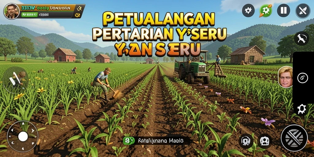 Tangkapan layar dari gameplay 333V menunjukkan aktivitas bertani yang seru.