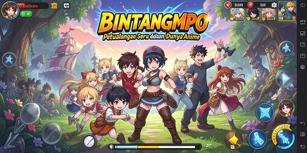 Screenshot gameplay BINTANGMPO yang menunjukkan karakter bertarung di arena.