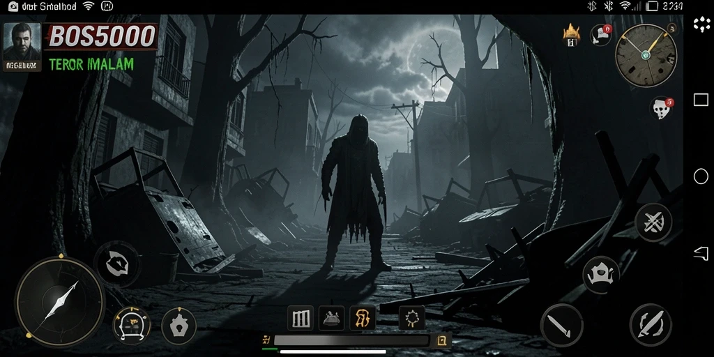 Screenshot gameplay menampilkan suasana menyeramkan dan mencekam dari BOS5000.