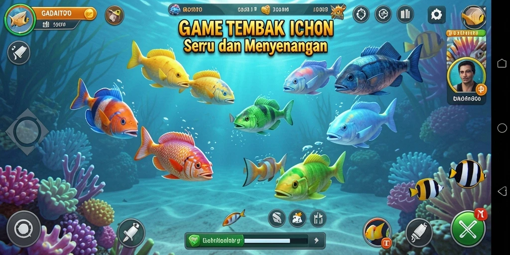 Screenshot dari gameplay GADAITOTO, menunjukkan aksi menembak ikan yang mendebarkan.