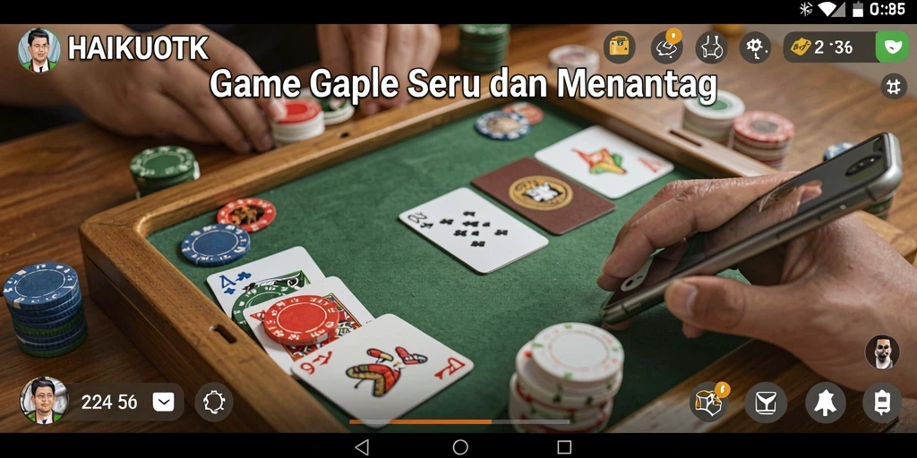 Tampilan gameplay HAIKUOTK dengan pemain bersaing dalam permainan Gaple.