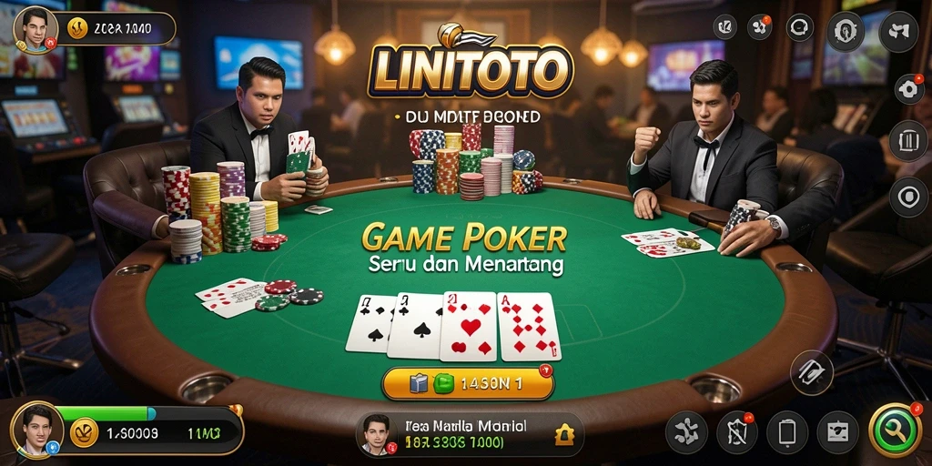 Tampilan menarik dari gameplay LINITOTO dalam permainan Poker.