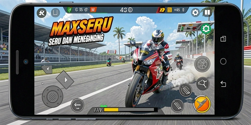 Gameplay balap motor yang mendebarkan dan seru di MAXSERU.