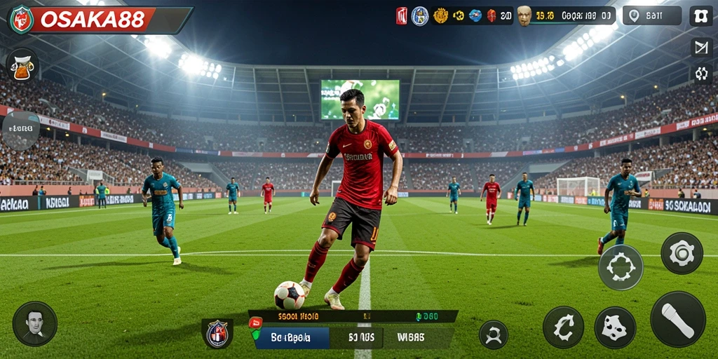 Tampilan menakjubkan dari gameplay OSAKA88 yang menggambarkan aksi sepak bola.