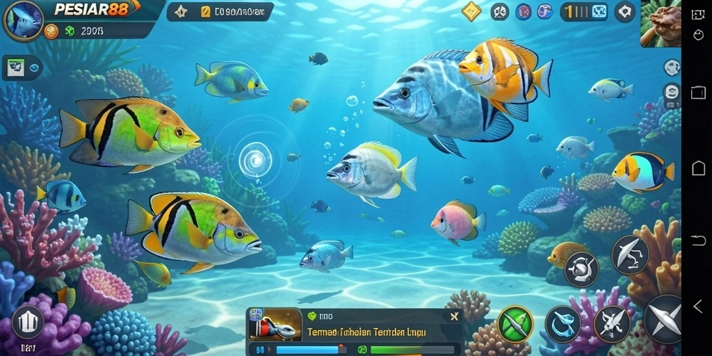 Screenshot gameplay PESIAR88 menampilkan aksi menembak ikan yang seru.