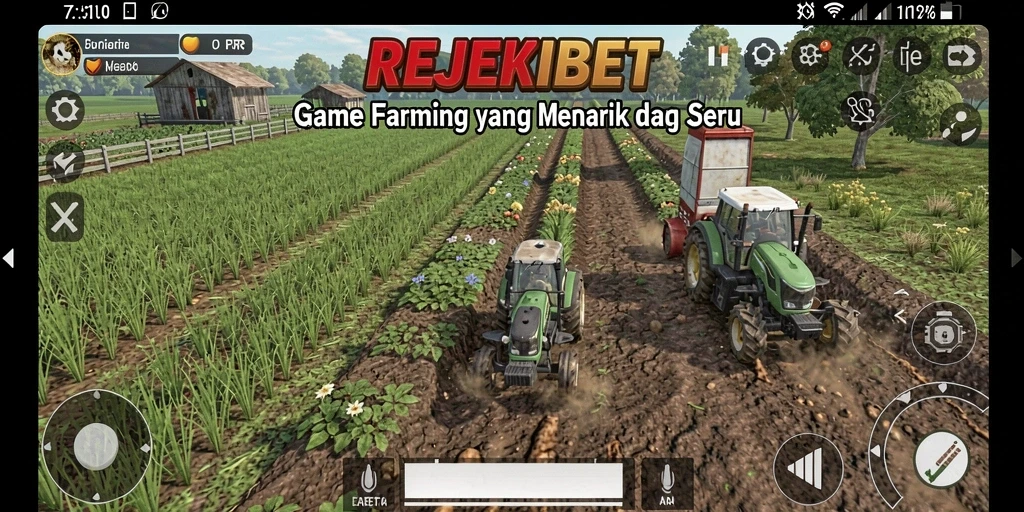 Tampilan screenshot gameplay REJEKIBET yang menampilkan lahan pertanian yang luas.