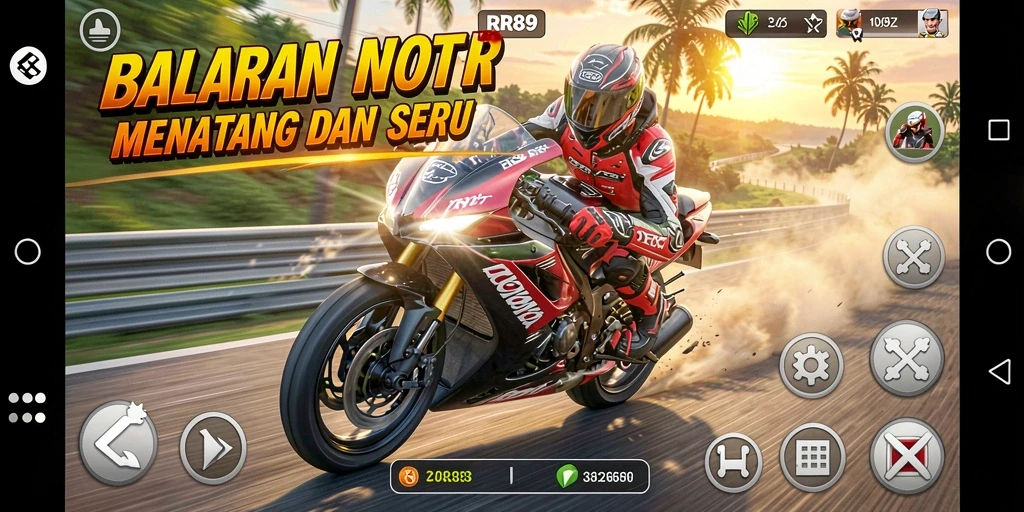 Gameplay seru dan menantang di balapan motor RR89.