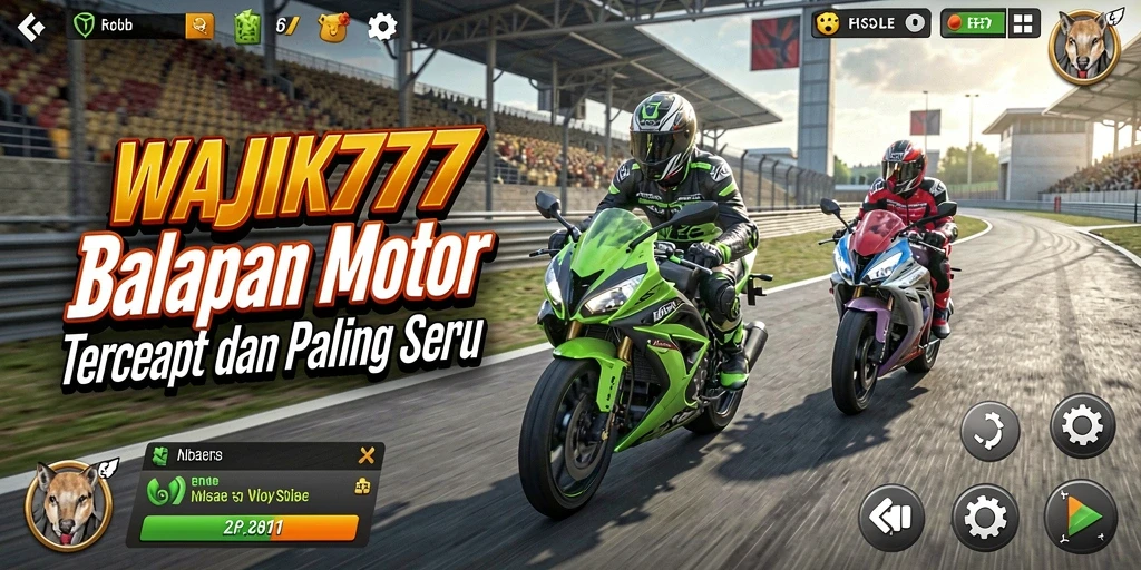 Screenshot gameplay WAJIK777 menunjukkan aksi balapan motor yang mendebarkan.